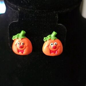 Cute Handpainted Pumpkin Earrings Halloween Fall Thanksgiving Clip On